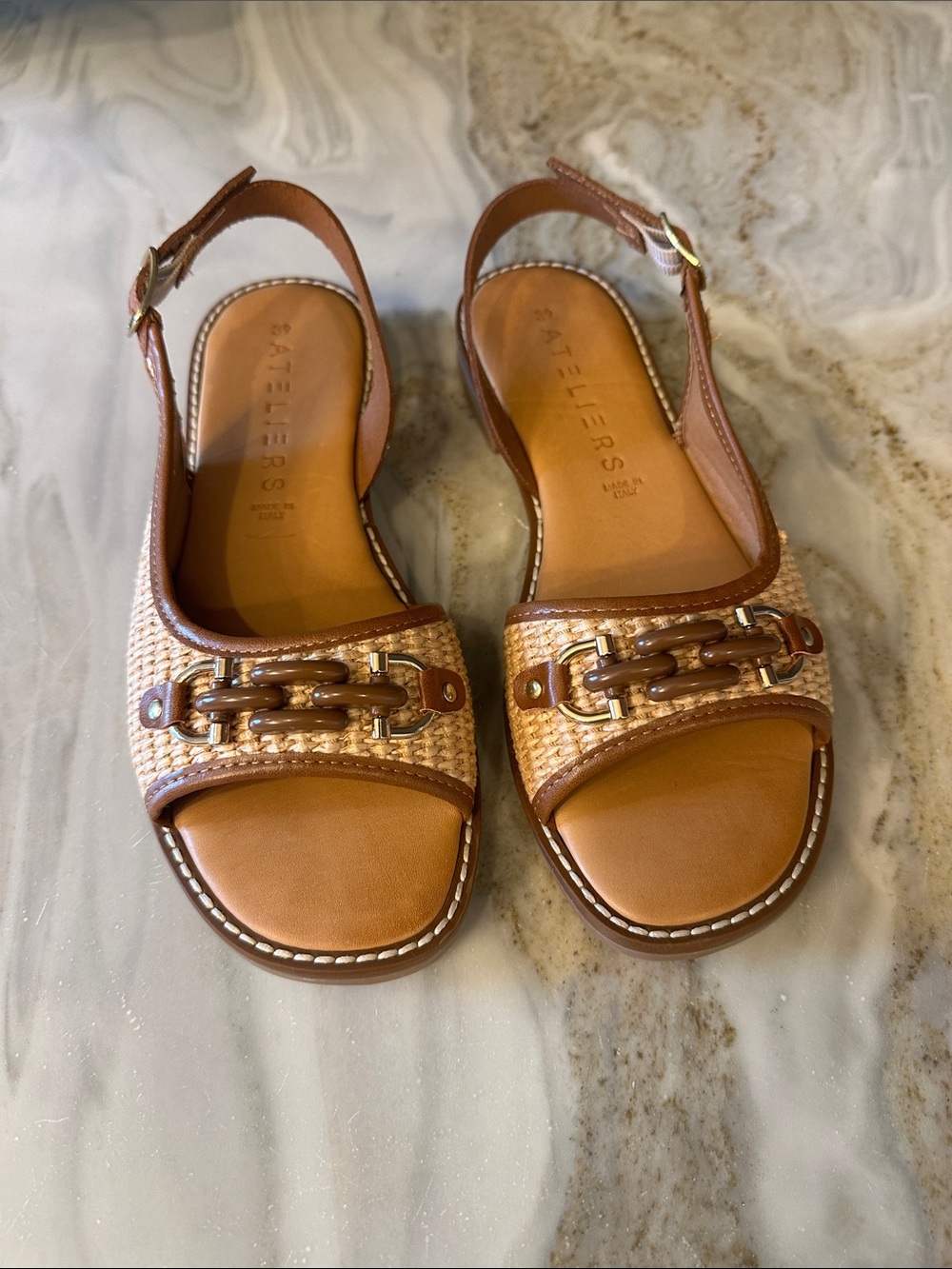 Neutral Tan Braided Slingback Sandals -like new